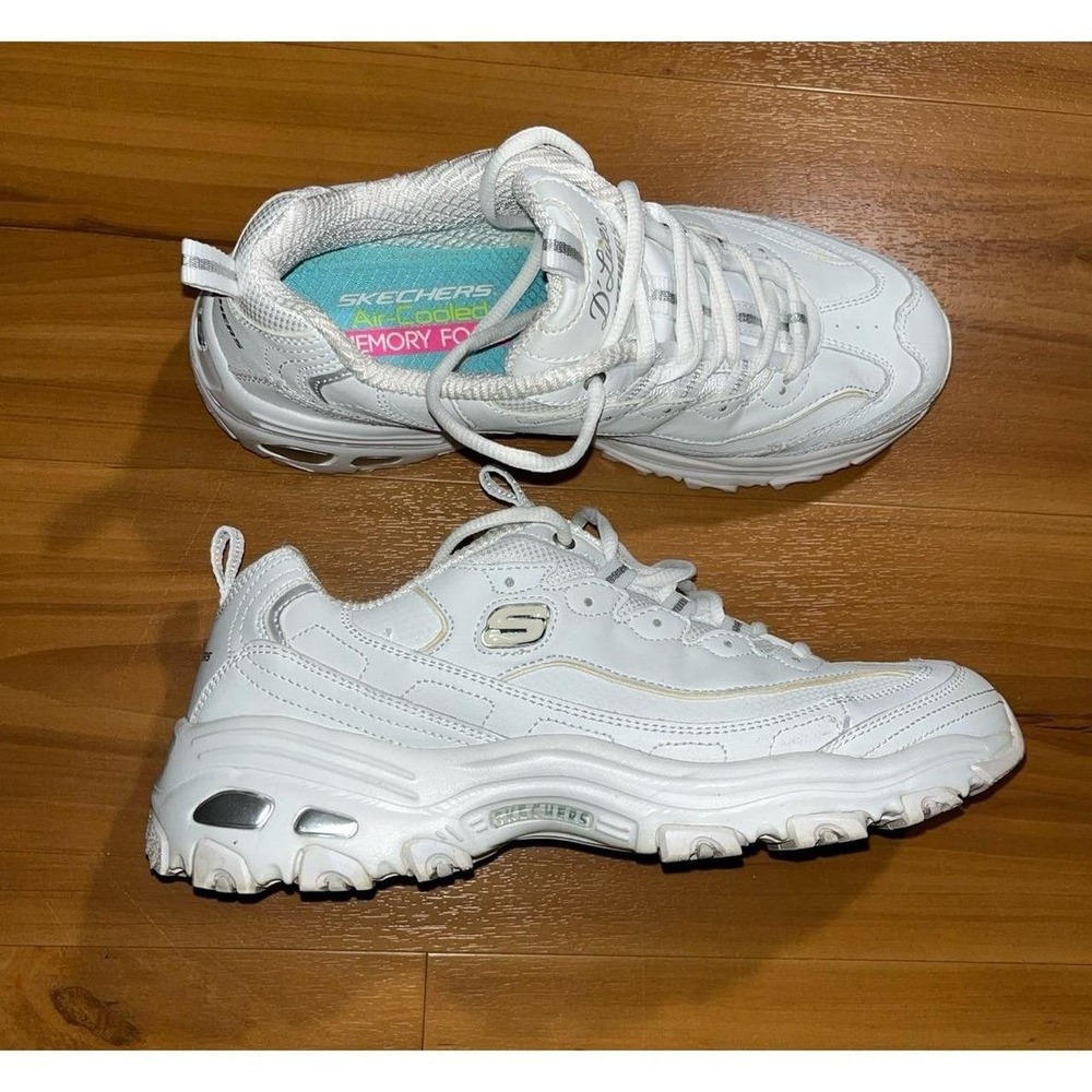 Womens Skechers D'Lites Fresh Start Chunky White Lace Up Sneakers